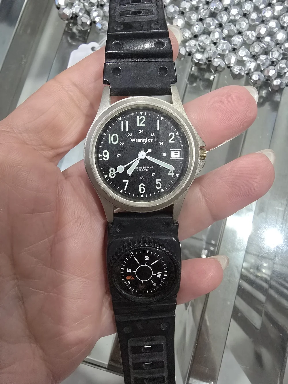 Wrangler Black Men's Casual Watch with Compass Strap